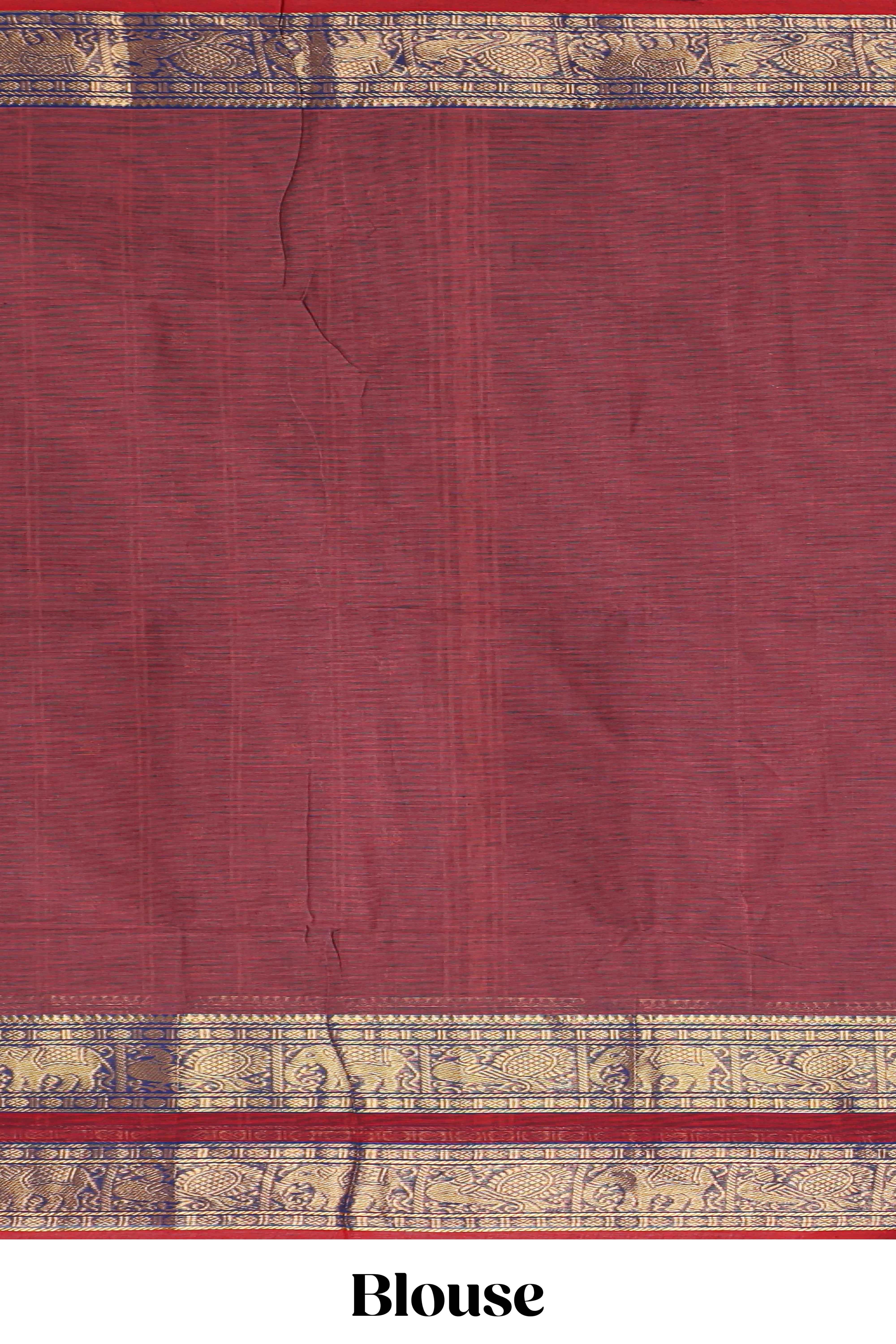 Maroon plain design chettinad cotton saree with contrast bentex border and matching blouse