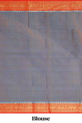 Dusty blue plain design chettinad cotton saree with contrast border and matching blouse