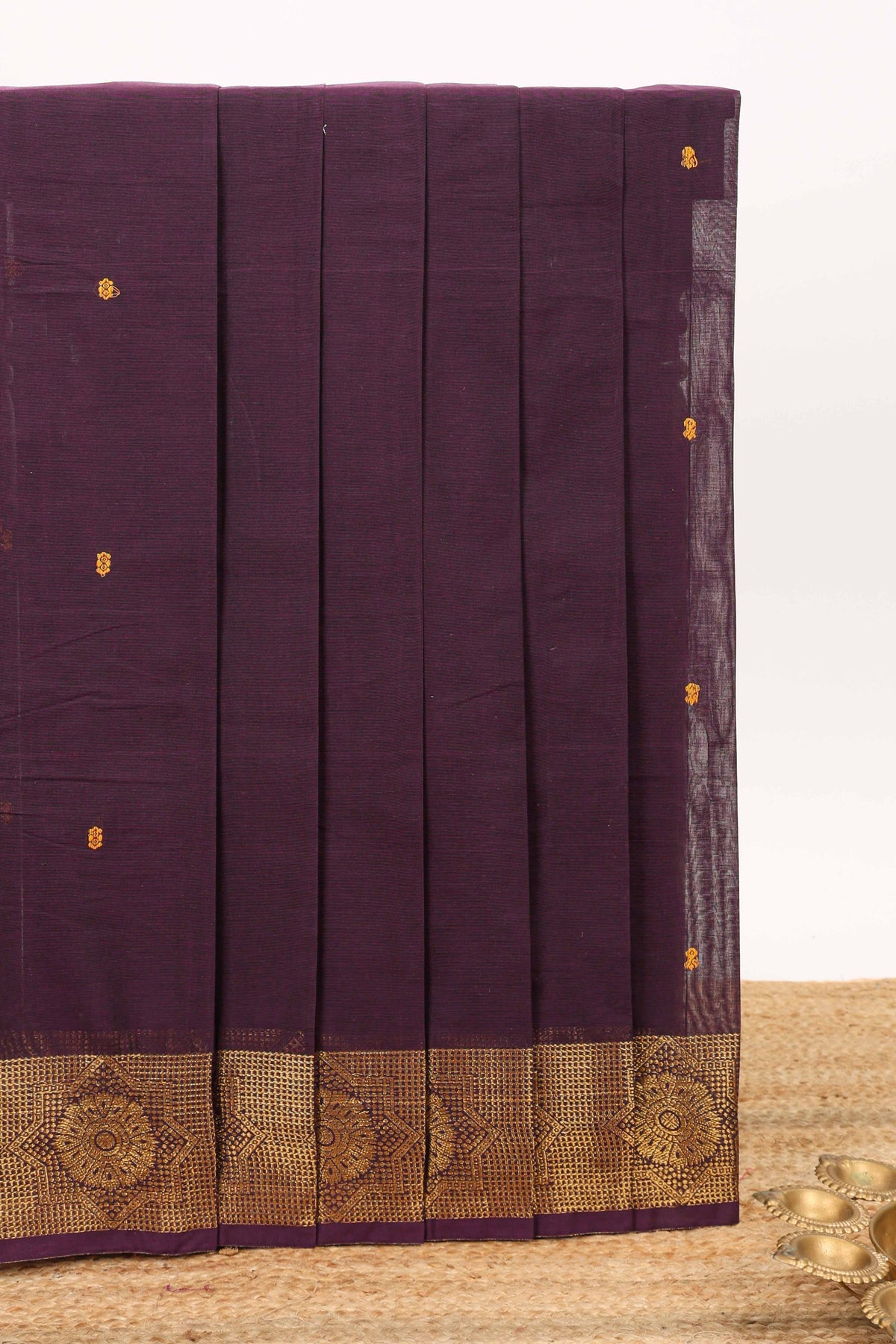 Burgundy motifs design chettinad cotton saree with self zari border and matching blouse