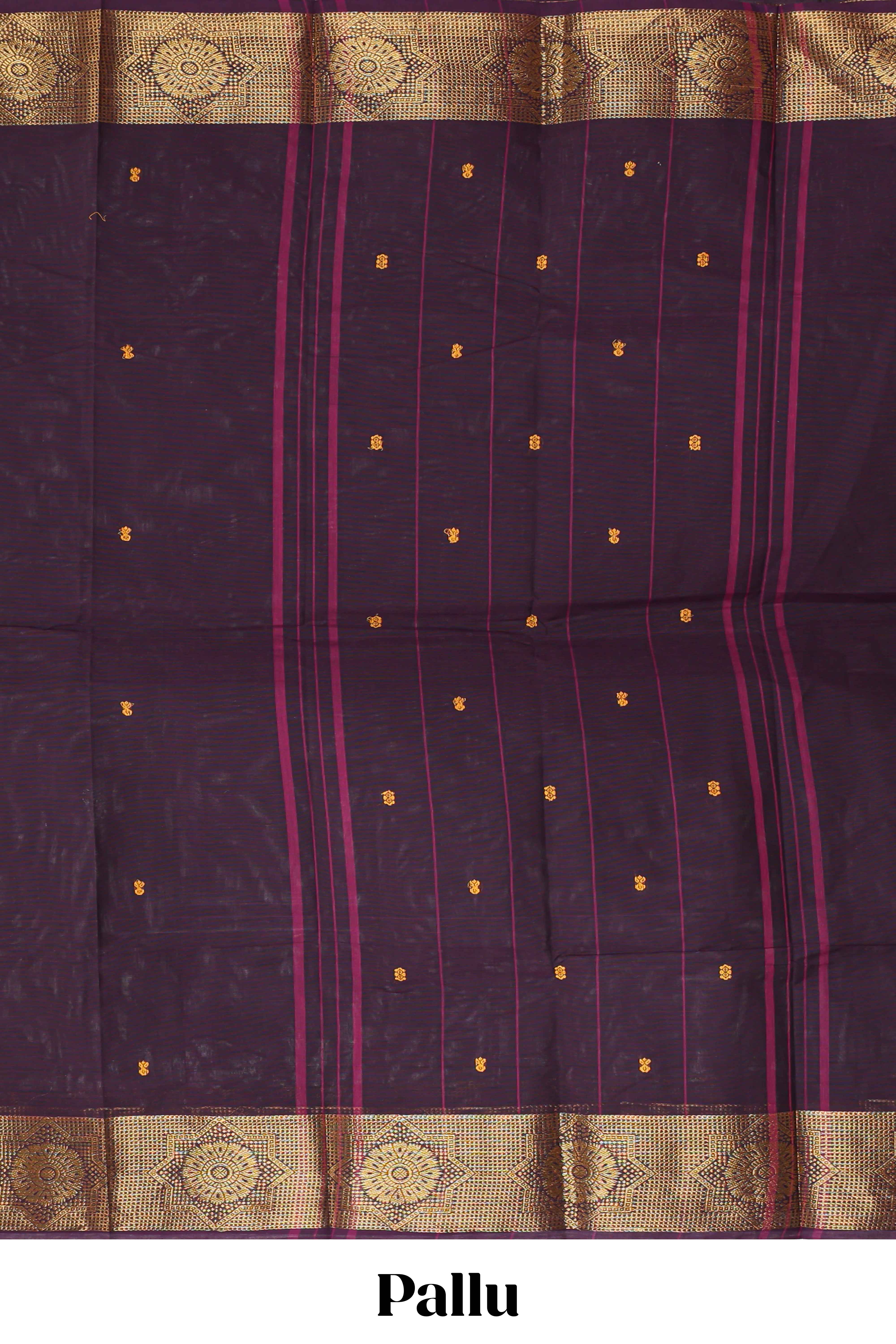 Burgundy motifs design chettinad cotton saree with self zari border and matching blouse