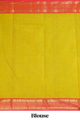 Lemon yellow motifs design chettinad cotton saree with contrast zari border and matching blouse