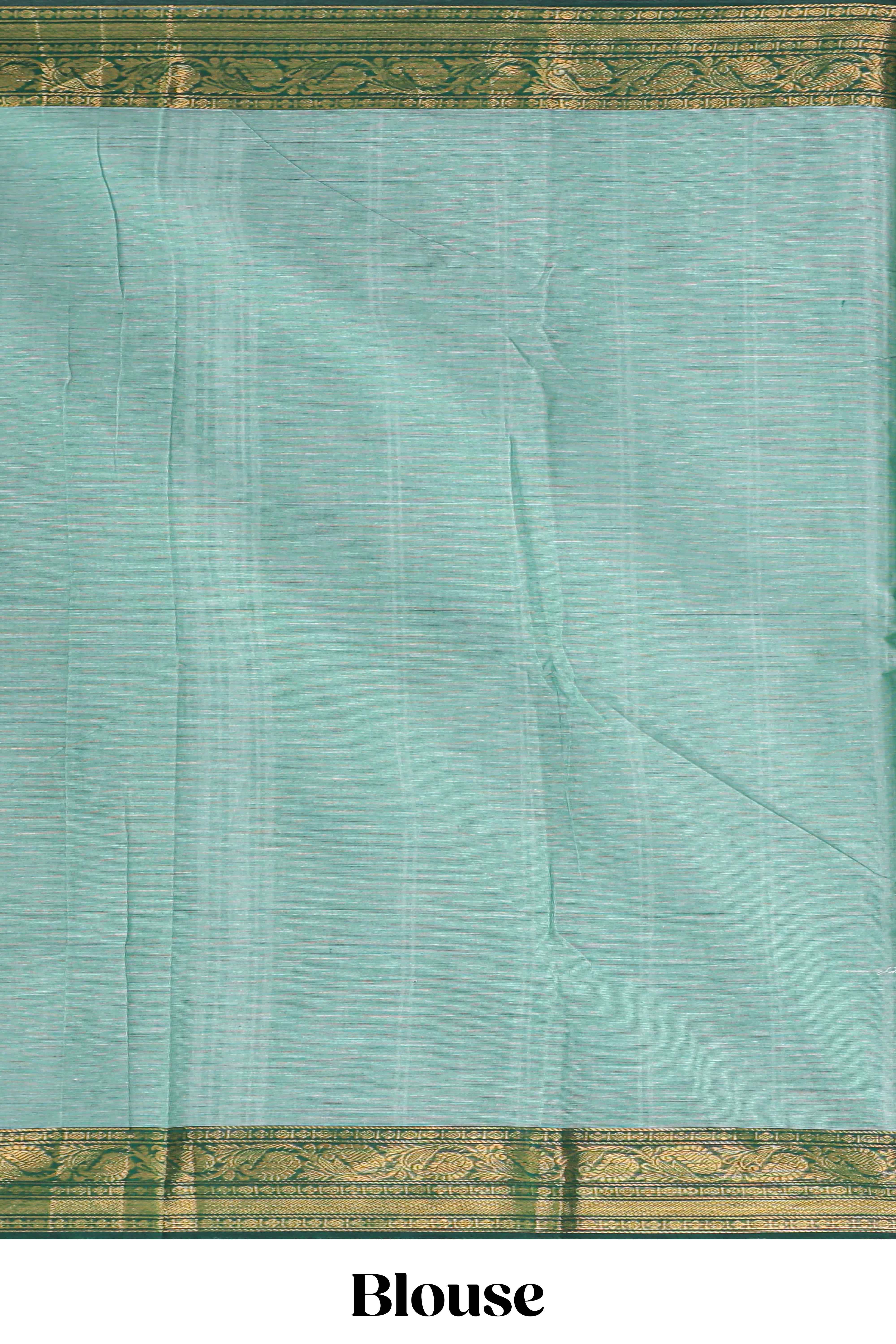Powder green motifs design chettinad cotton saree with contrast zari border and matching blouse