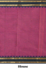 Rouge pink motifs design chettinad cotton saree with contrast zari border and matching blouse