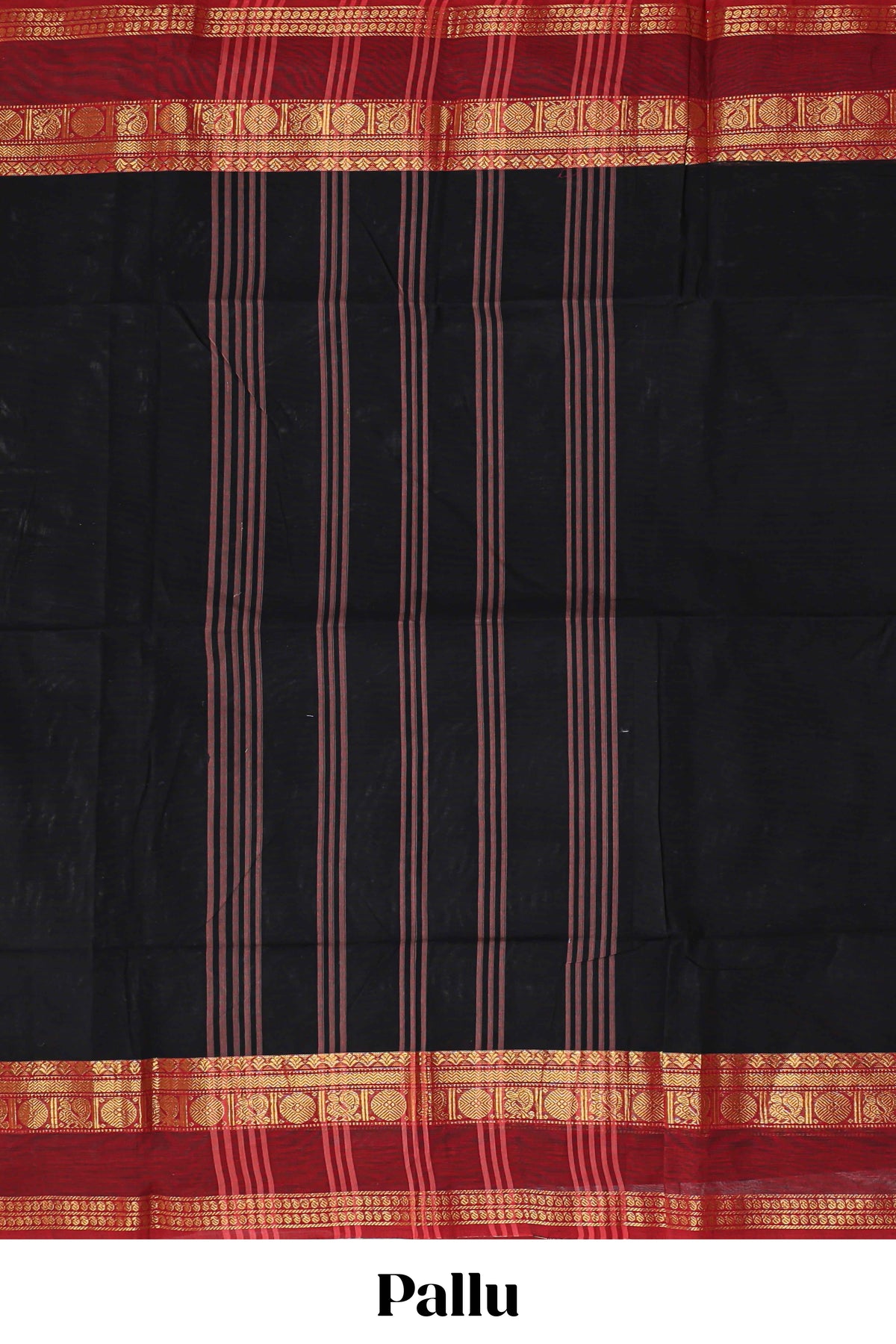 Black plain design chettinad cotton saree with contrast zari border and matching blouse