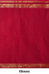 Red plain design chettinad cotton saree with self zari border and matching blouse