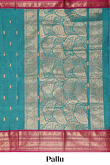 Teal green motifs design chettinad cotton saree with contrast zari border and matching blouse