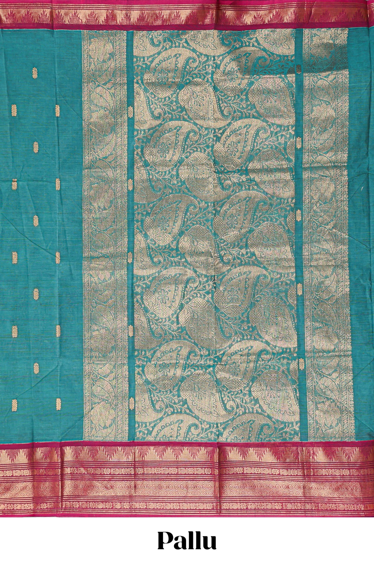 Teal green motifs design chettinad cotton saree with contrast zari border and matching blouse