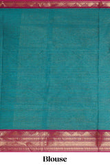 Teal green motifs design chettinad cotton saree with contrast zari border and matching blouse