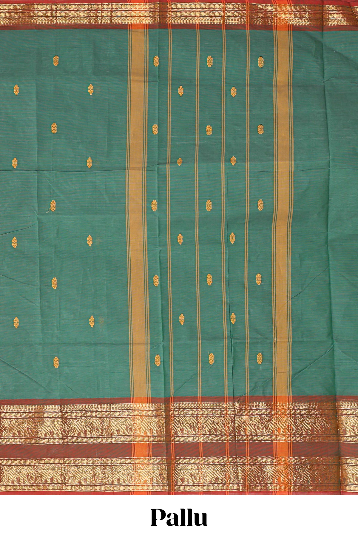 Jungle green motifs design chettinad cotton saree with contrast zari border and matching blouse