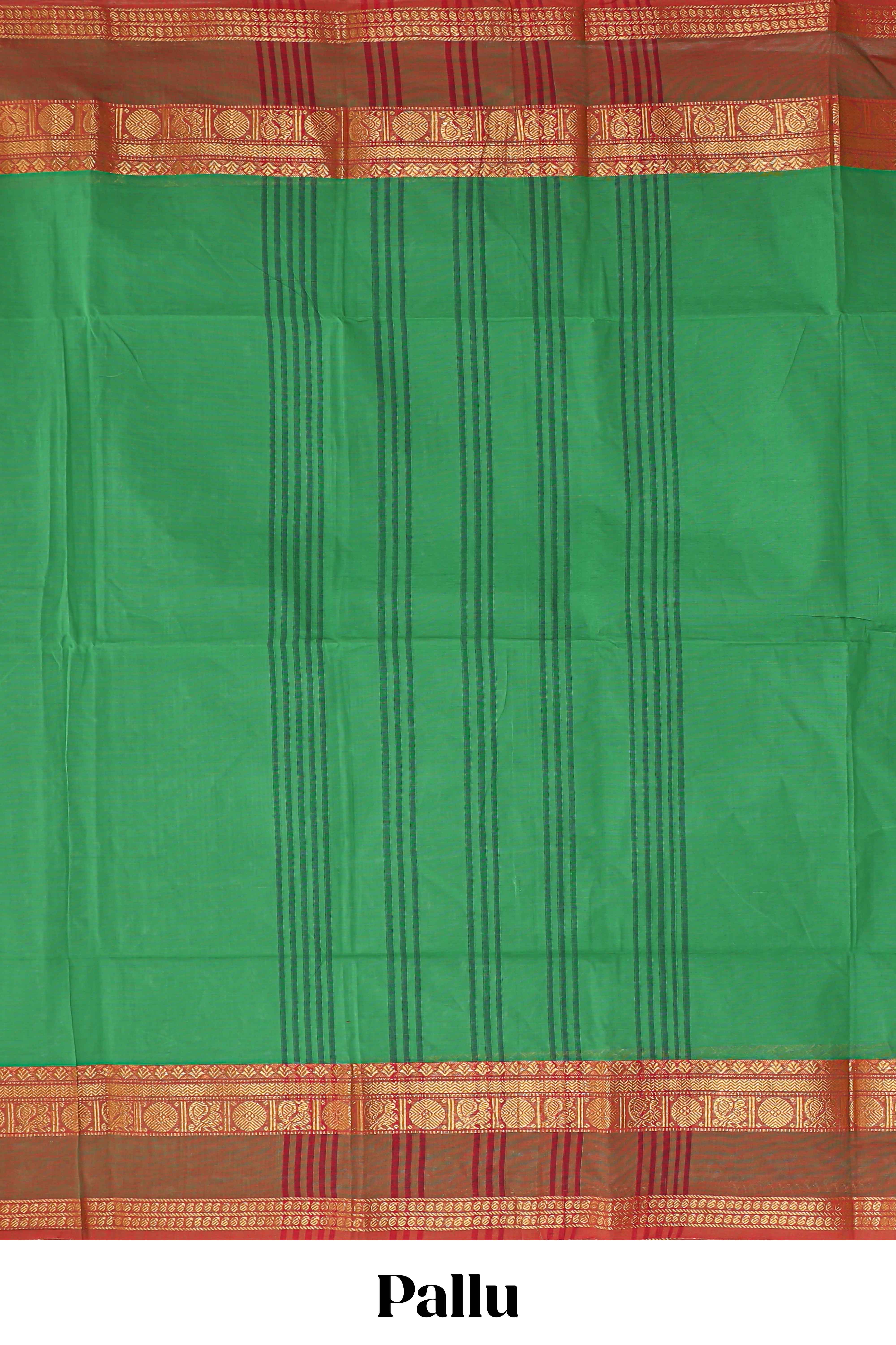 Forest green motifs design chettinad cotton saree with contrast zari border and matching blouse