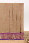 Beige motifs design chettinad cotton saree with contrast zari border and matching blouse