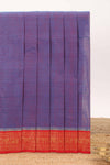 Violet plain design chettinad cotton saree with contrast zari border and matching blouse