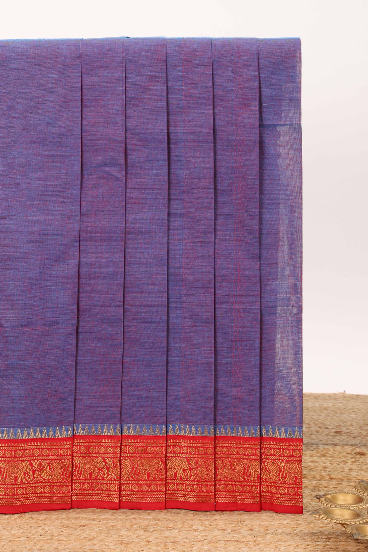 Violet plain design chettinad cotton saree with contrast zari border and matching blouse