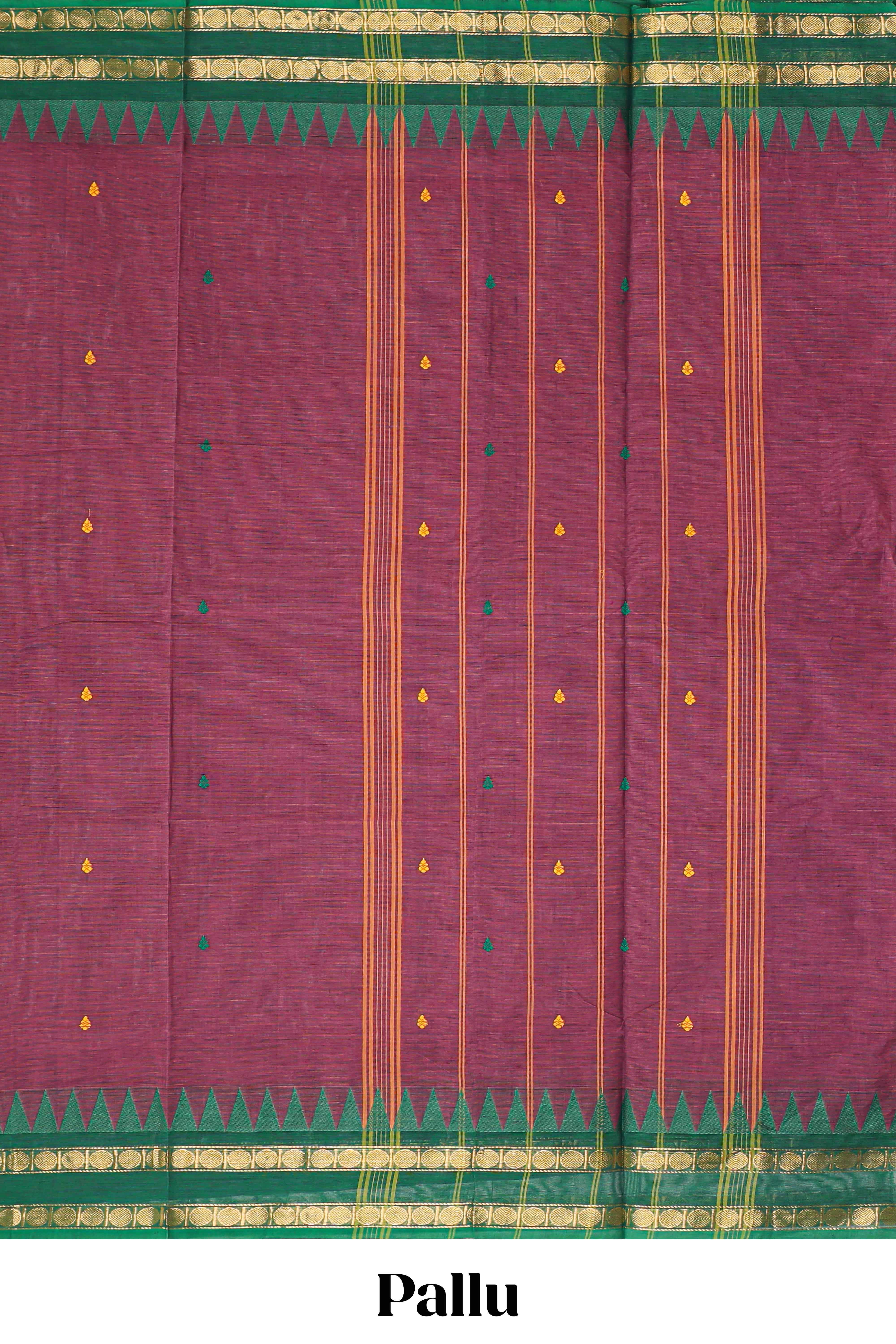 Burgundy motifs design chettinad cotton saree with contrast zari border and matching blouse