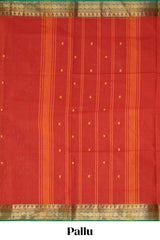 Red plain design chettinad cotton saree with contrast zari border and matching blouse