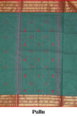 Sea green motifs design chettinad cotton saree with contrast zari border and matching blouse