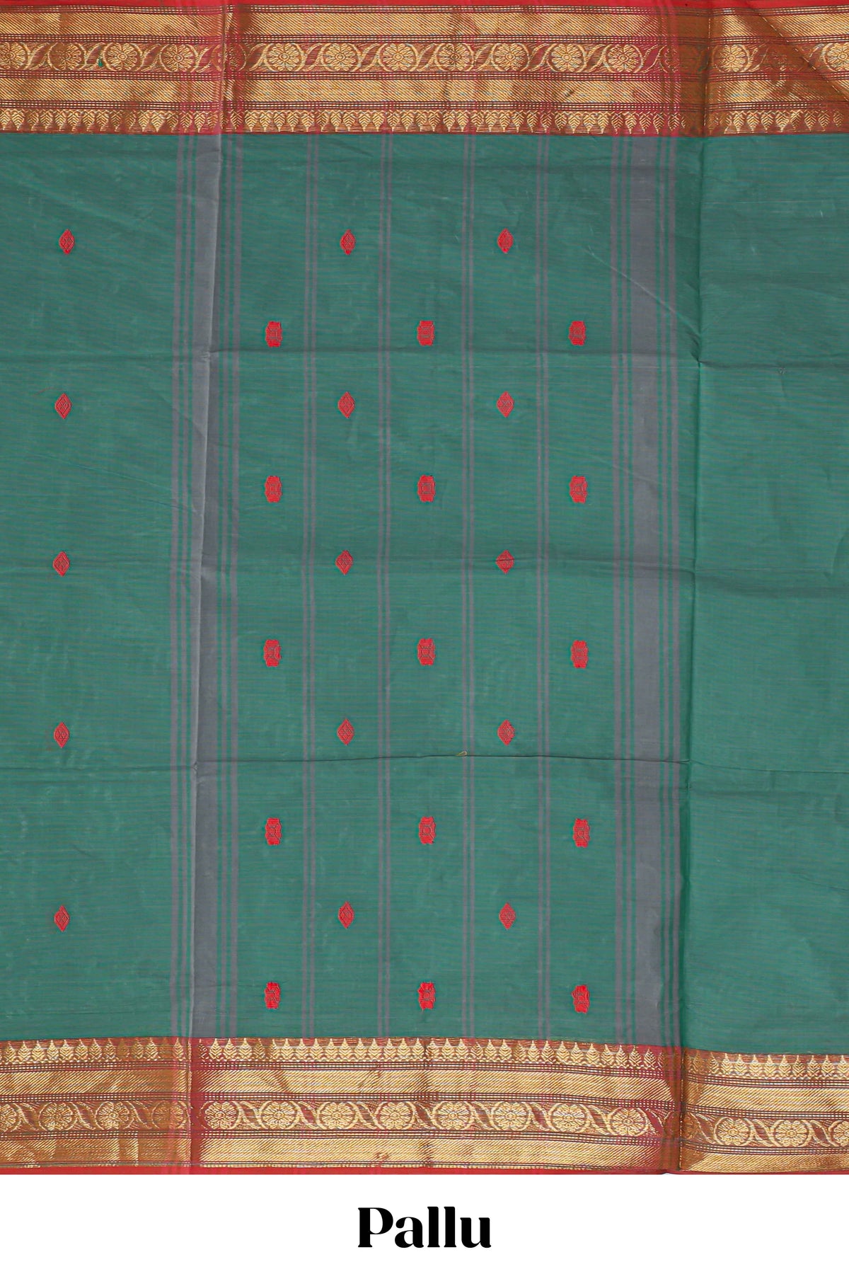 Sea green motifs design chettinad cotton saree with contrast zari border and matching blouse