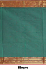 Sea green motifs design chettinad cotton saree with contrast zari border and matching blouse