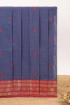 Blue motifs design chettinad cotton saree with contrast zari border and matching blouse