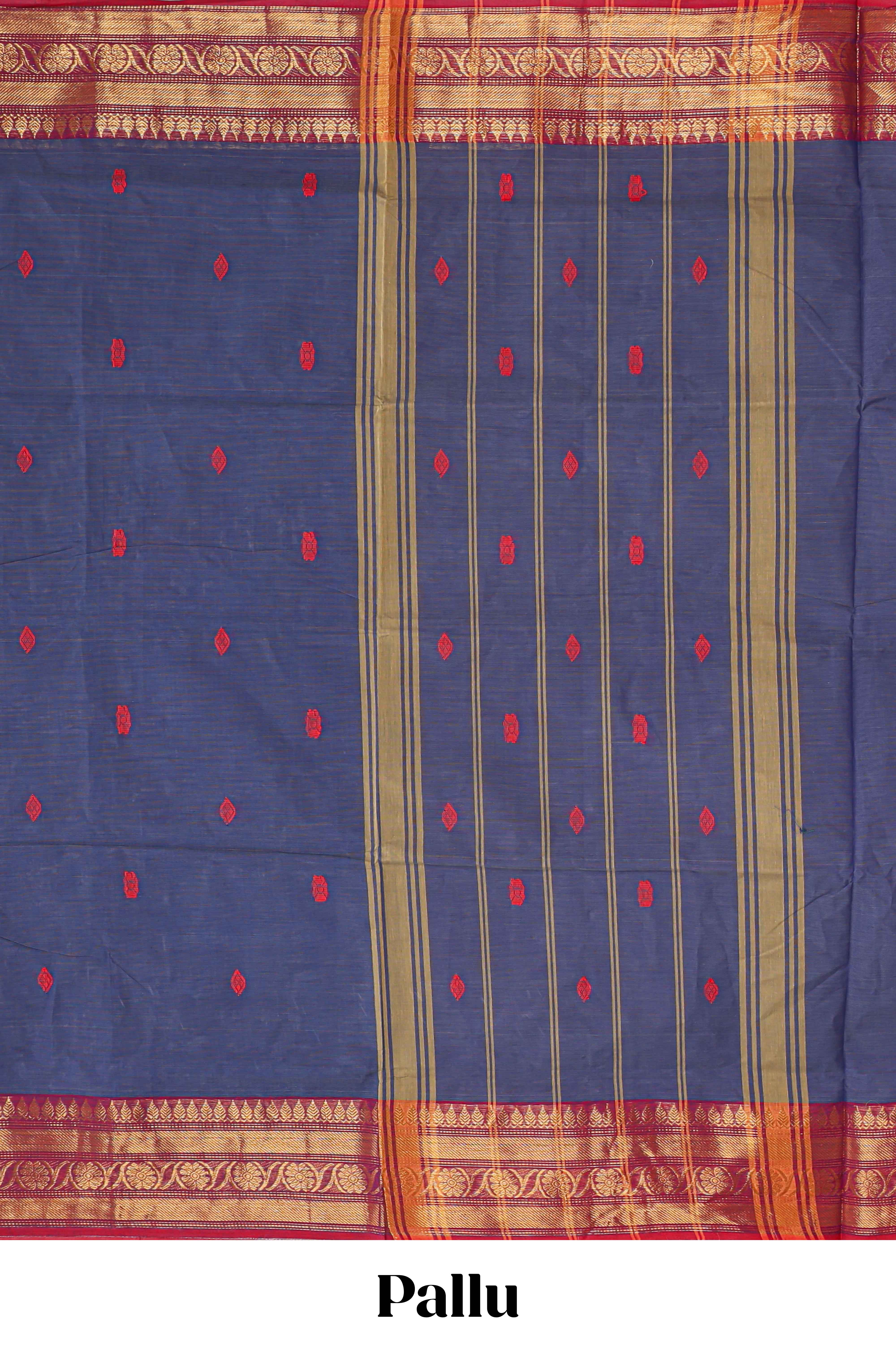 Blue motifs design chettinad cotton saree with contrast zari border and matching blouse