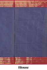 Blue motifs design chettinad cotton saree with contrast zari border and matching blouse