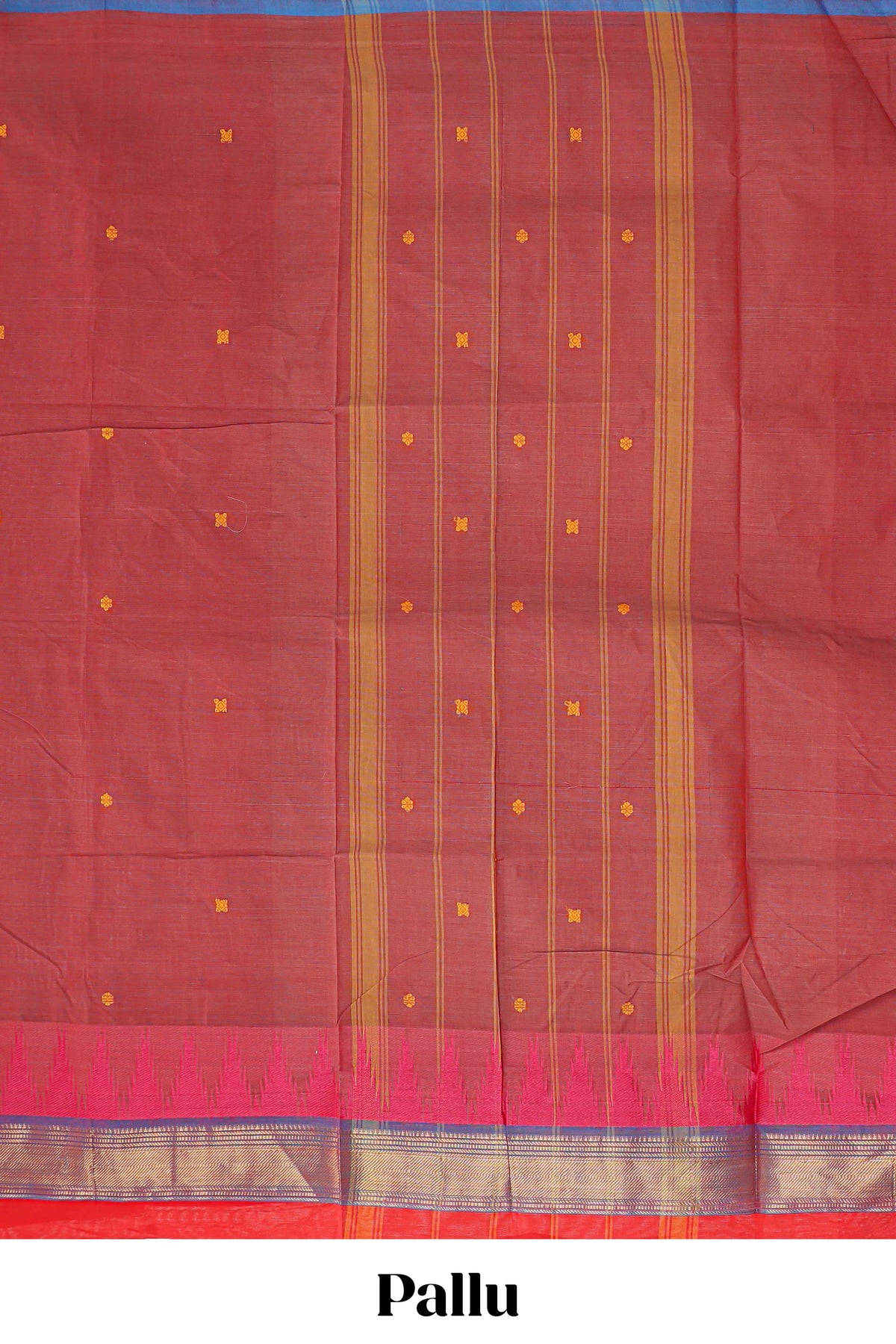 Brick red motifs design chettinad cotton saree with contrast zari border and matching blouse