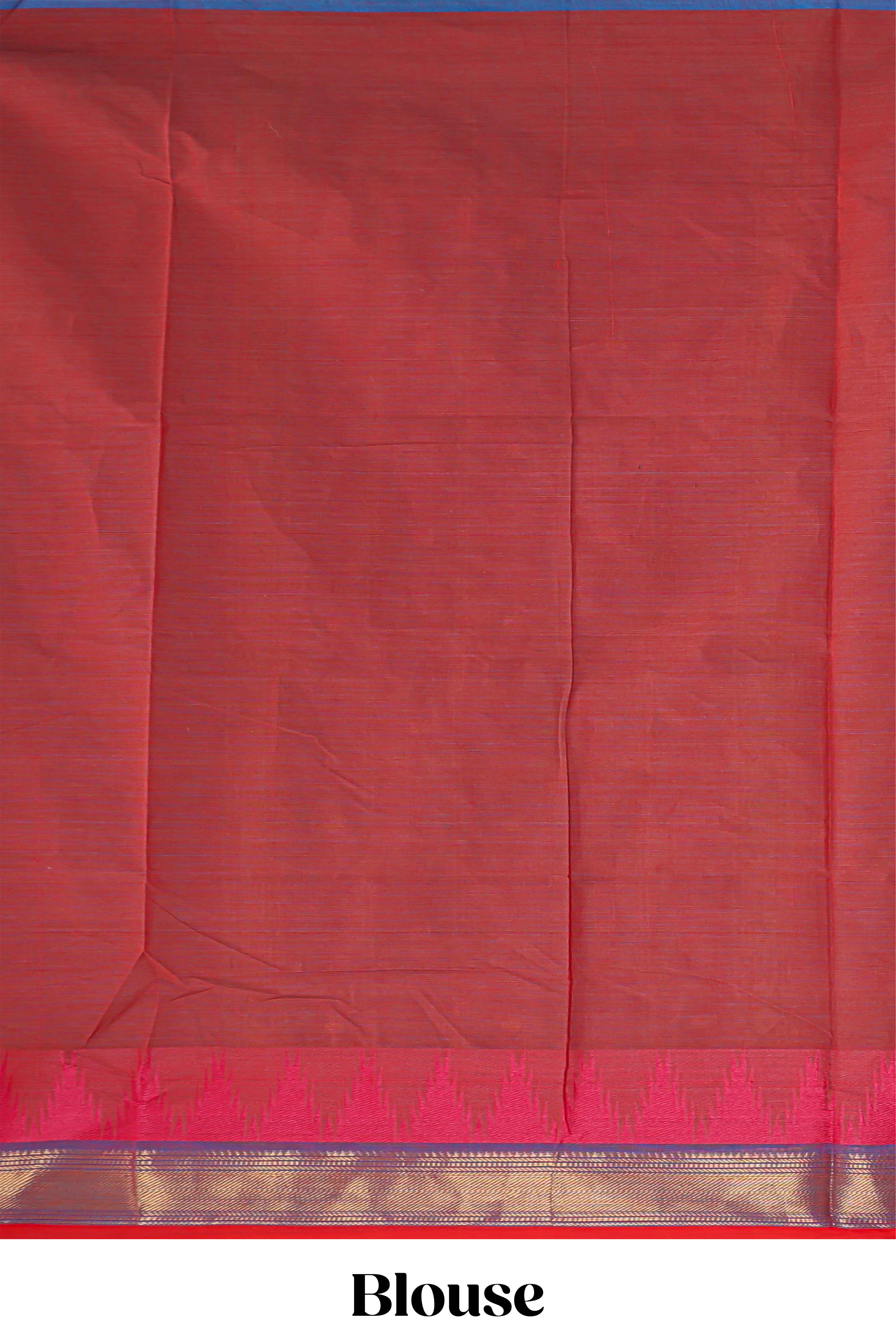 Brick red motifs design chettinad cotton saree with contrast zari border and matching blouse