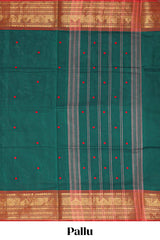 Bottle green motifs design chettinad cotton saree with contrast zari border and matching blouse