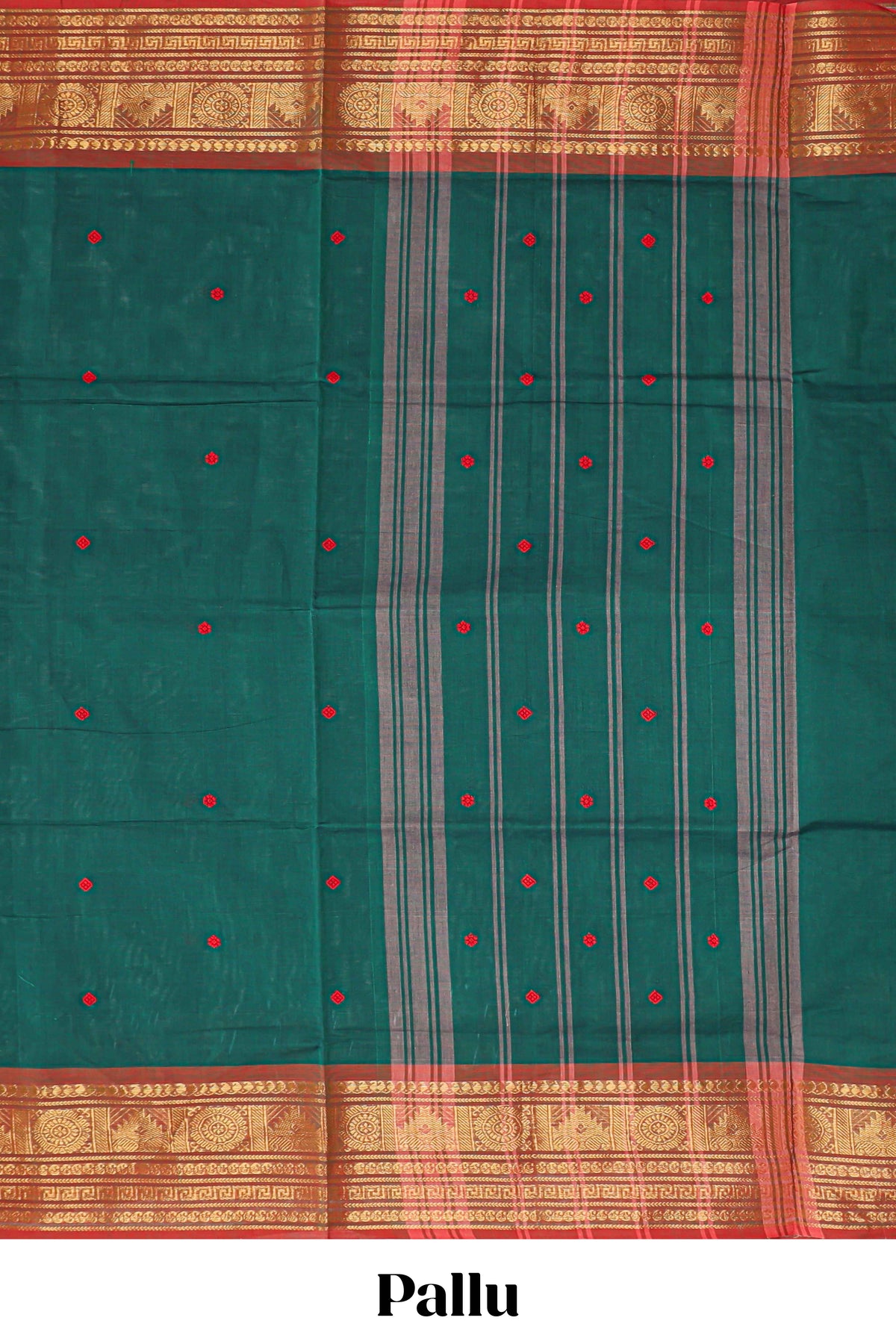 Bottle green motifs design chettinad cotton saree with contrast zari border and matching blouse