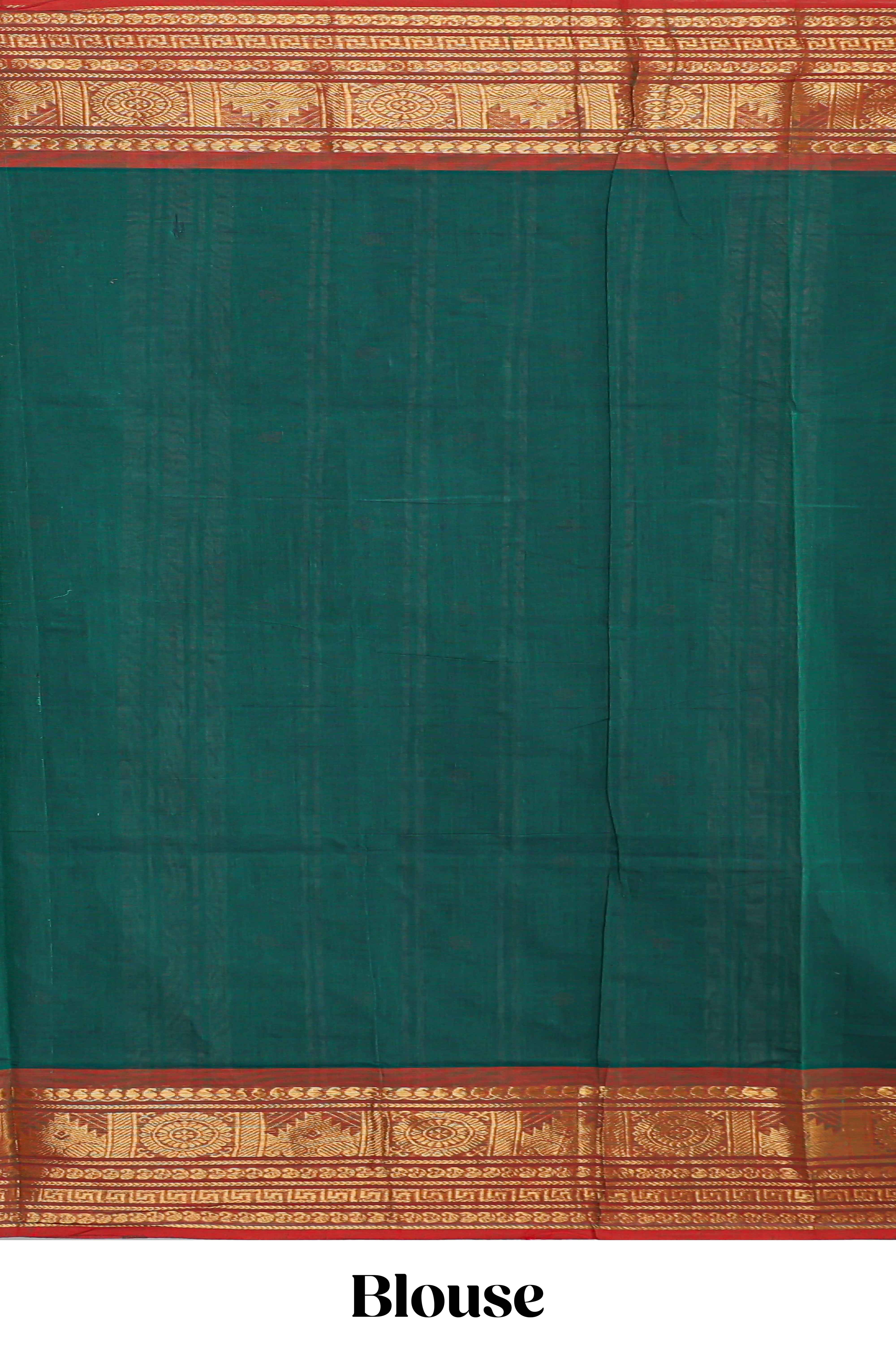 Bottle green motifs design chettinad cotton saree with contrast zari border and matching blouse