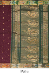 Maroon motifs design chettinad cotton saree with contrast border and blouse