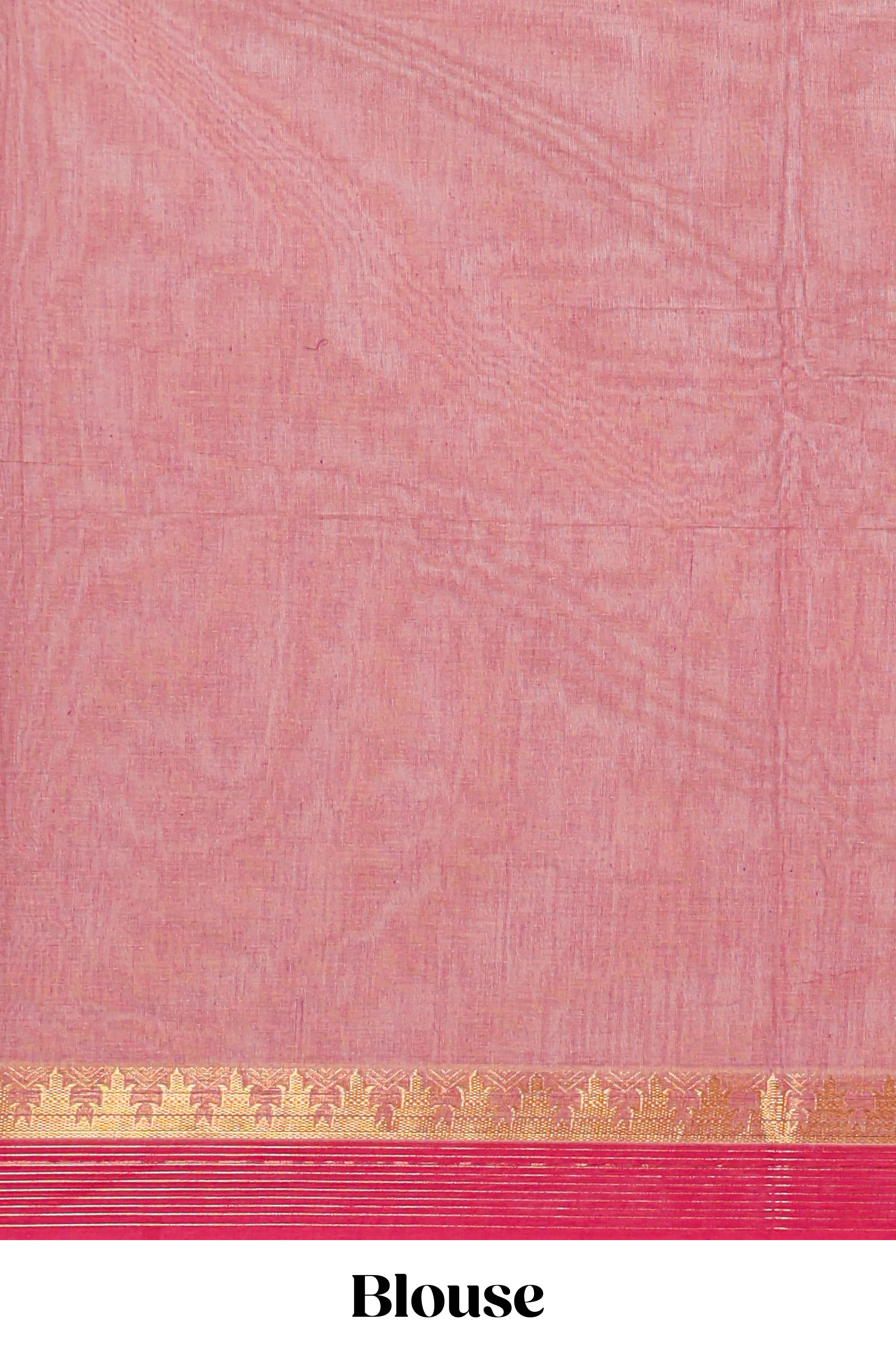 Pink striped design chettinad cotton saree with contrast border and matching blouse