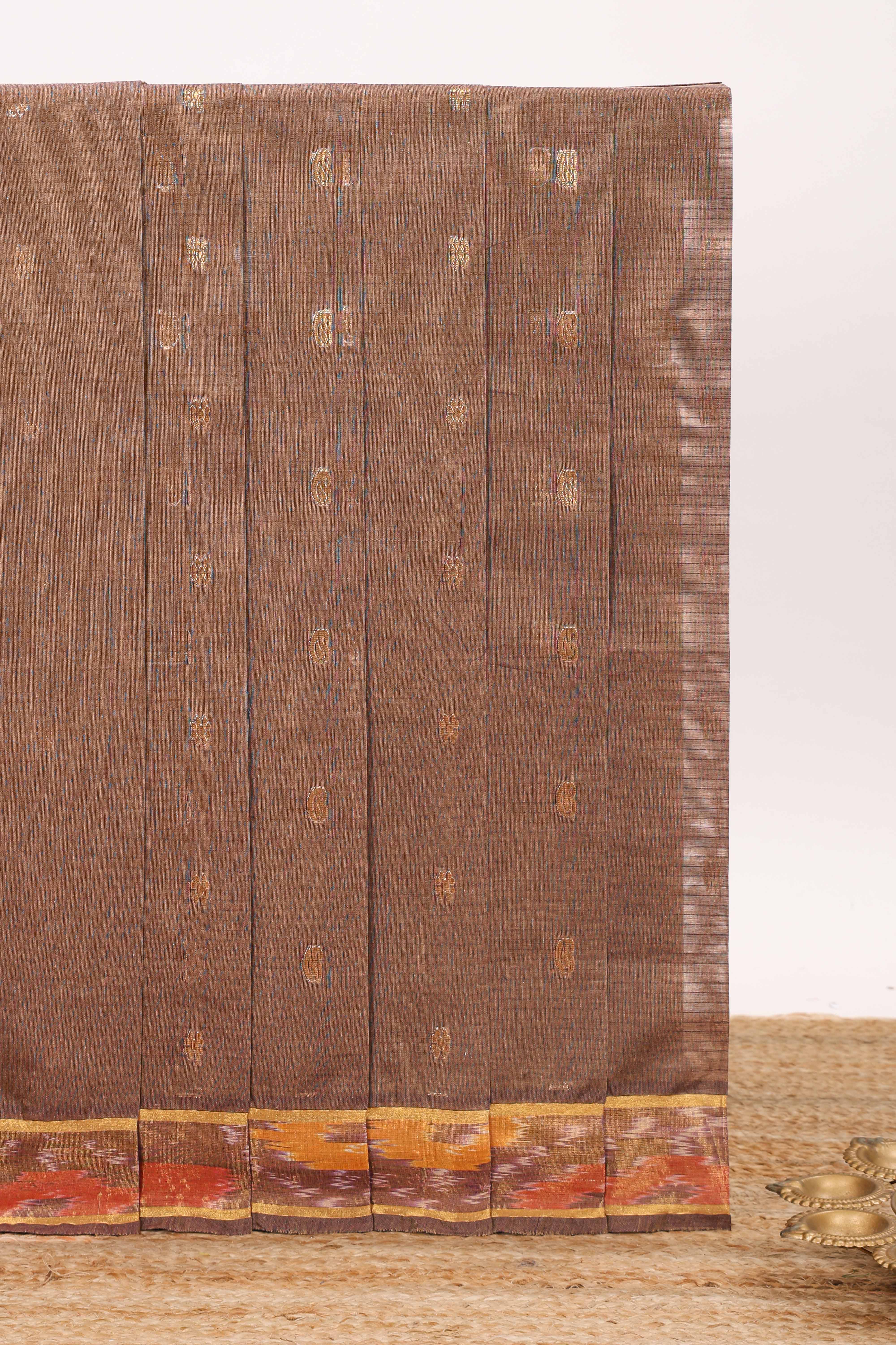 Brown motifs design chettinad cotton saree with contrast border and blouse