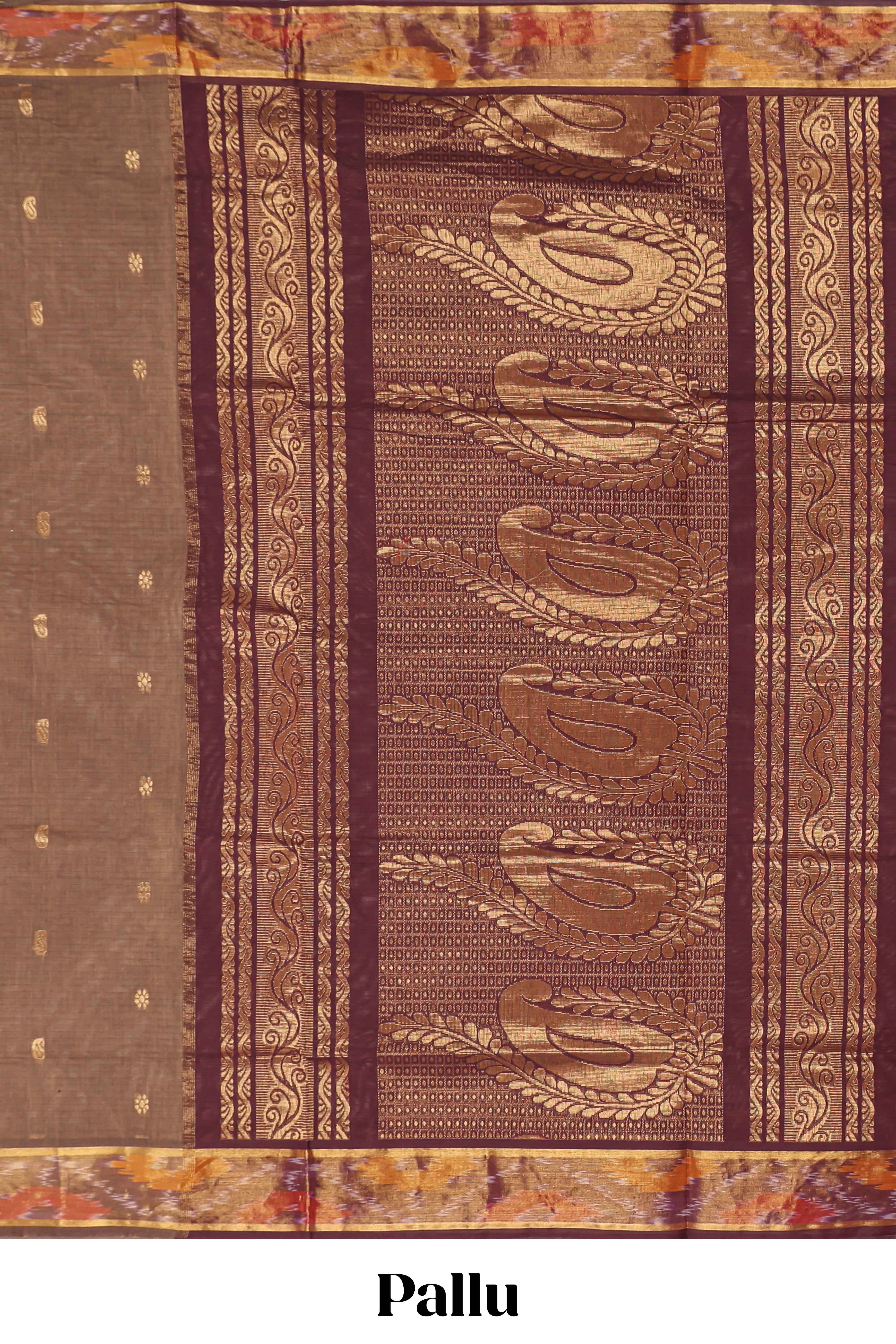 Brown motifs design chettinad cotton saree with contrast border and blouse