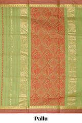 Green striped design chettinad cotton saree with contrast border and blouse