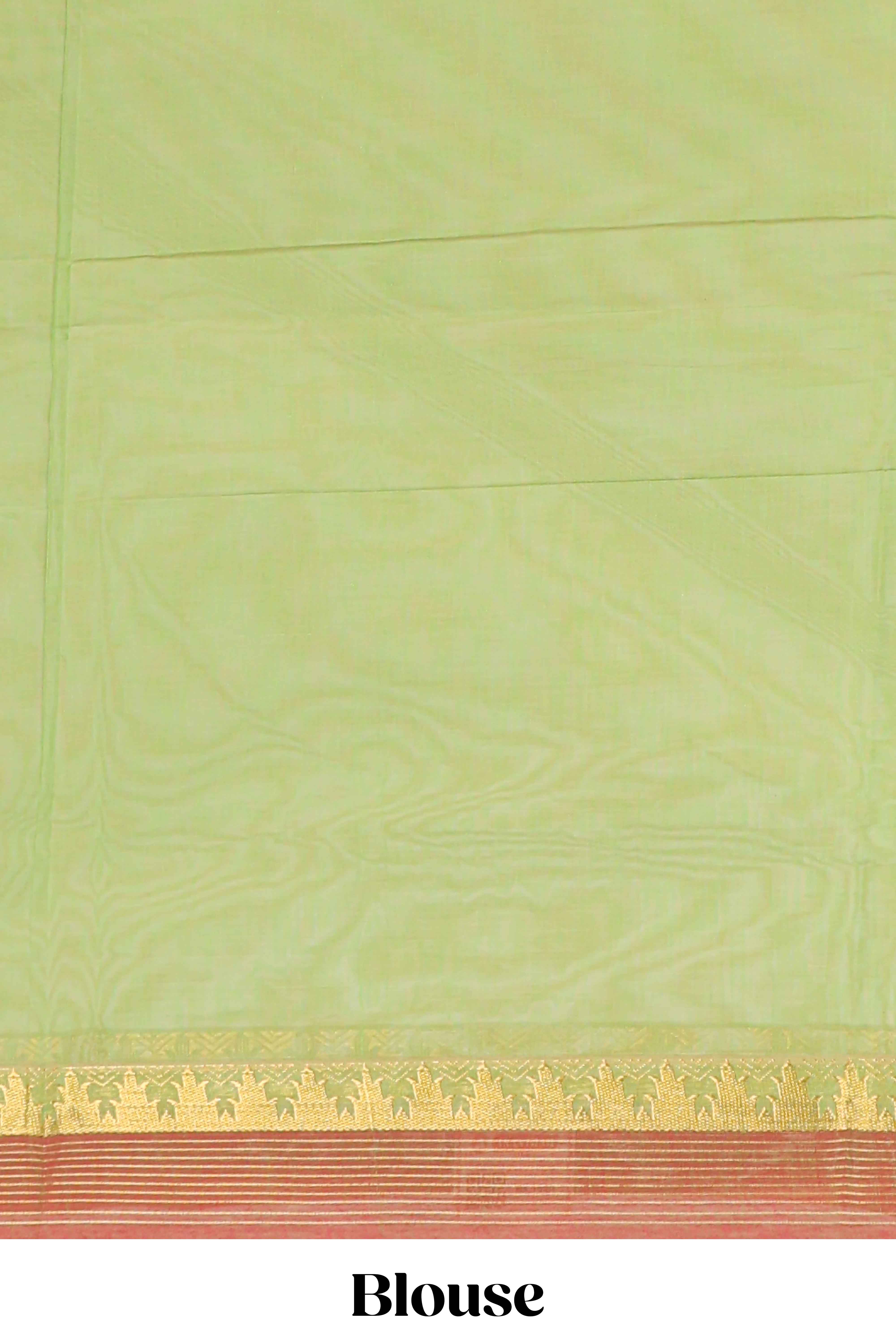 Green striped design chettinad cotton saree with contrast border and blouse