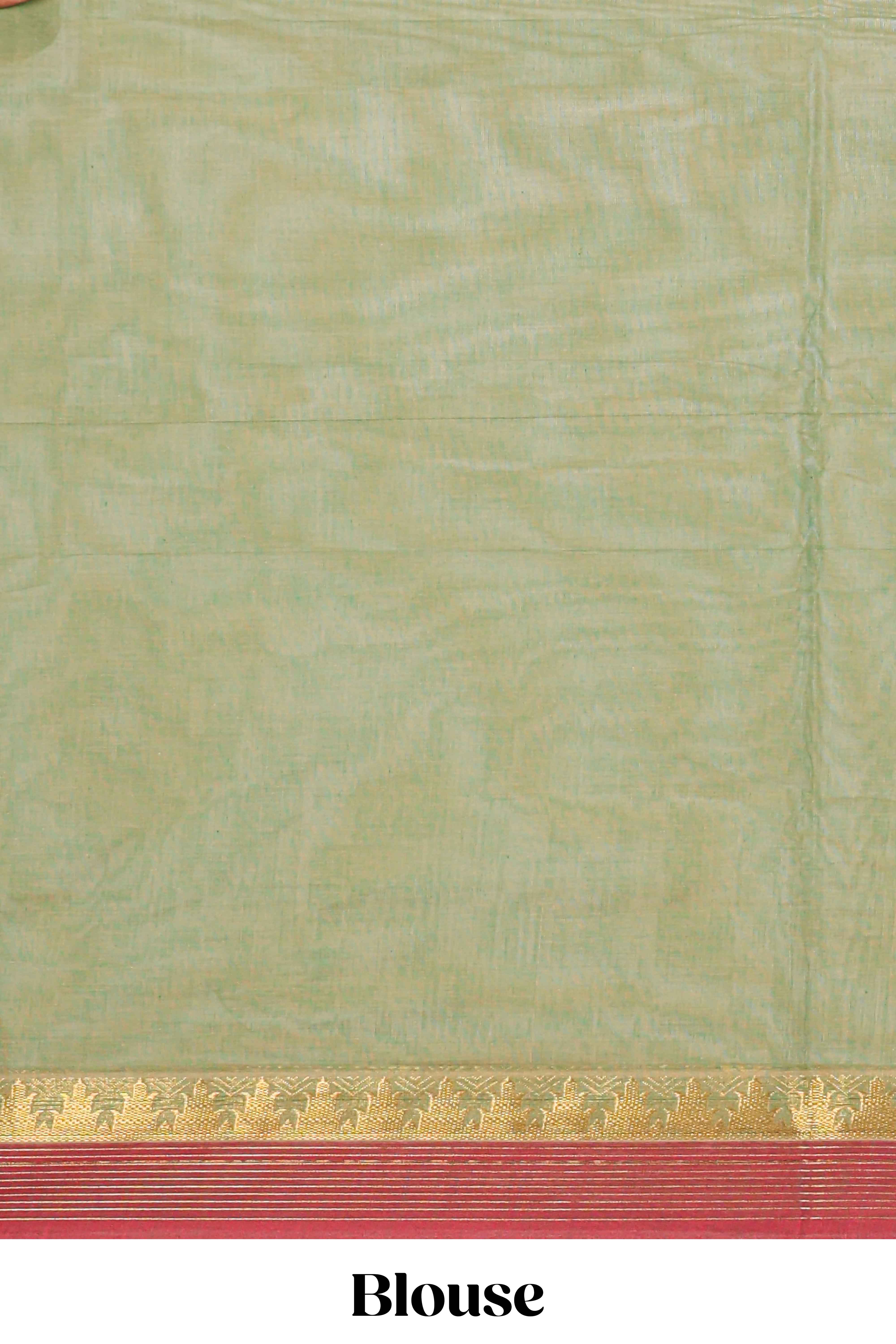 Olive green striped design chettinad cotton saree with contrast border and blouse