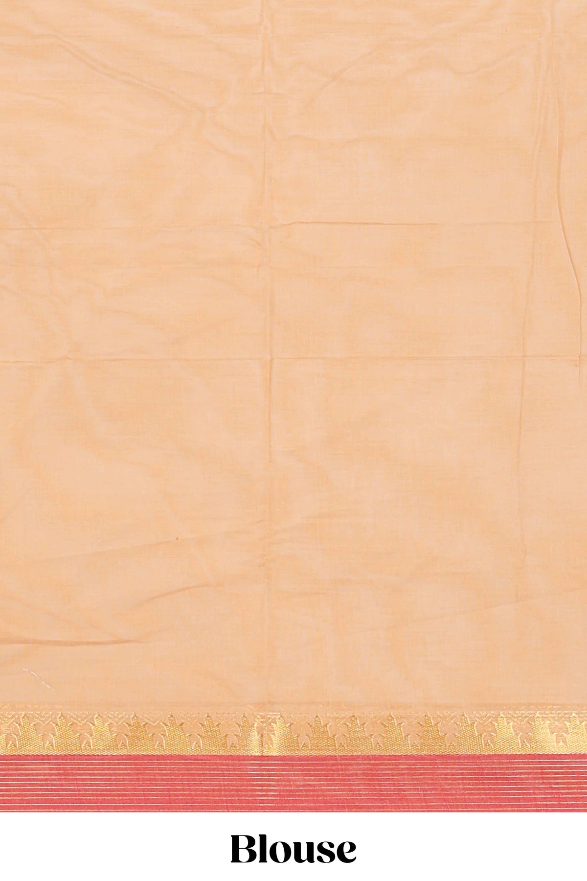 Beige striped floral design chettinad cotton saree with contrast border and matching blouse