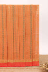 Orange striped floral design chettinad cotton saree with contrast border and matching blouse