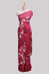 Maroon floral design chiffon saree with self border and matching blouse