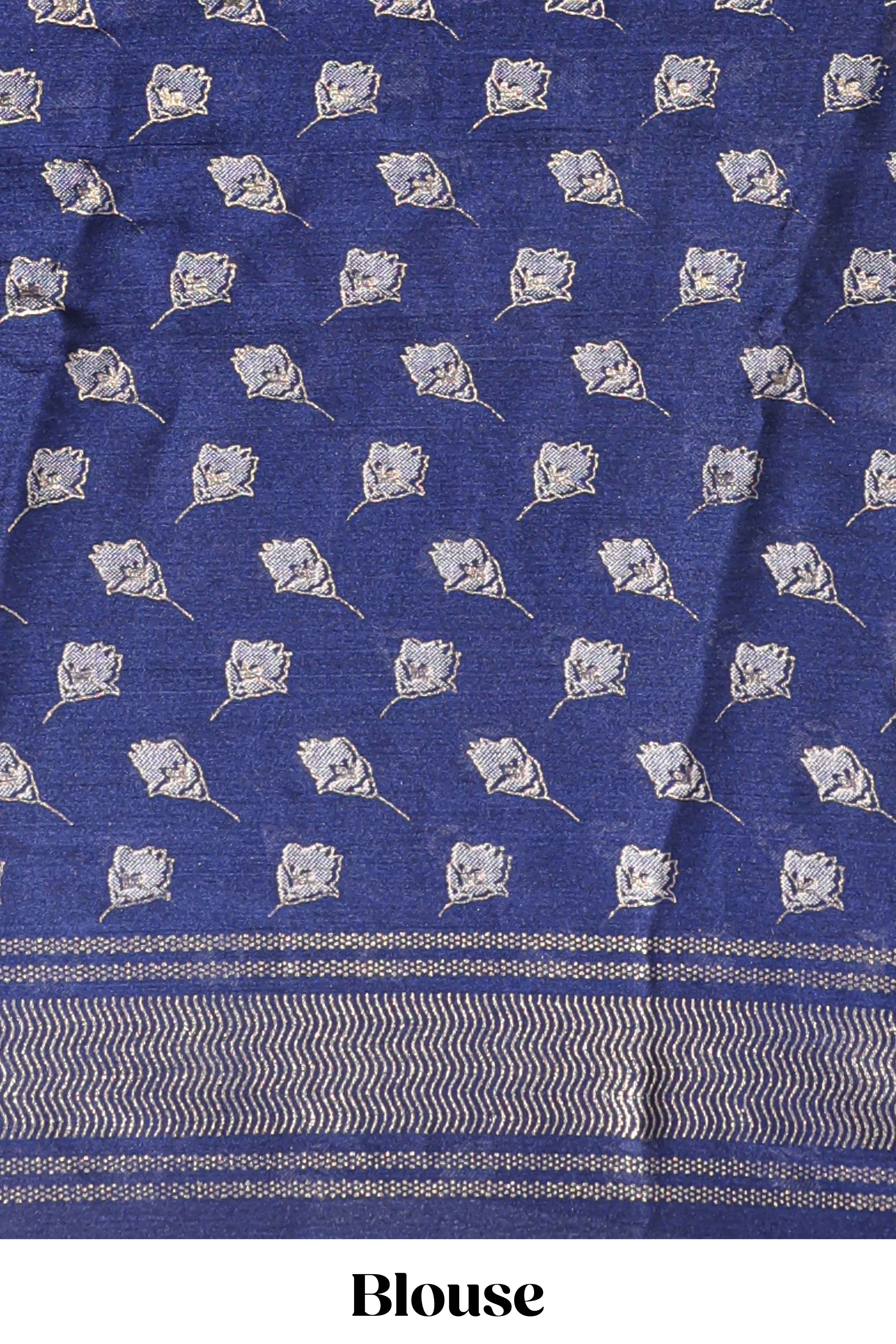 Blue floral design chiffon saree with self border and matching blouse