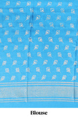 Sky blue floral design chiffon saree with self border and matching blouse