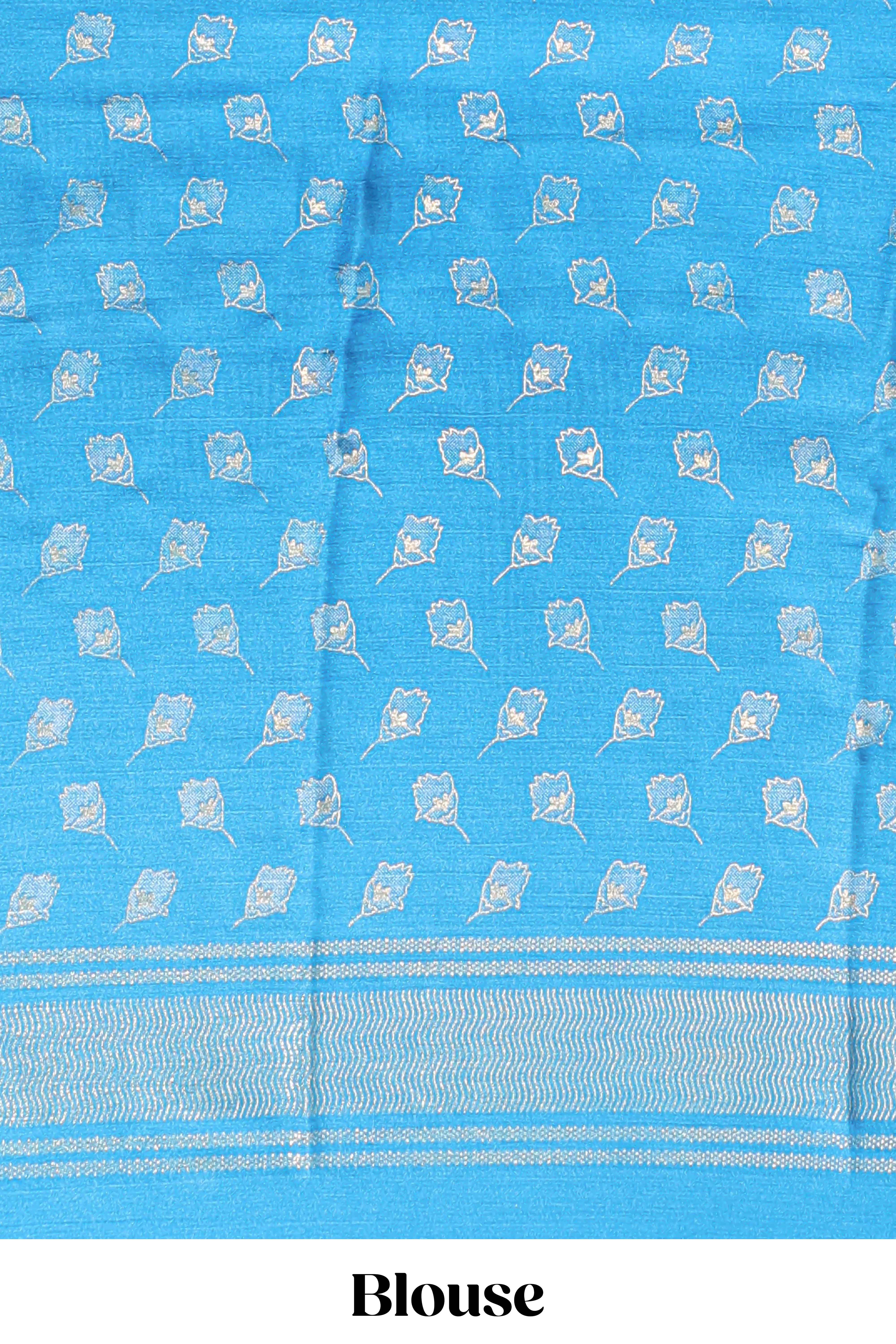 Sky blue floral design chiffon saree with self border and matching blouse