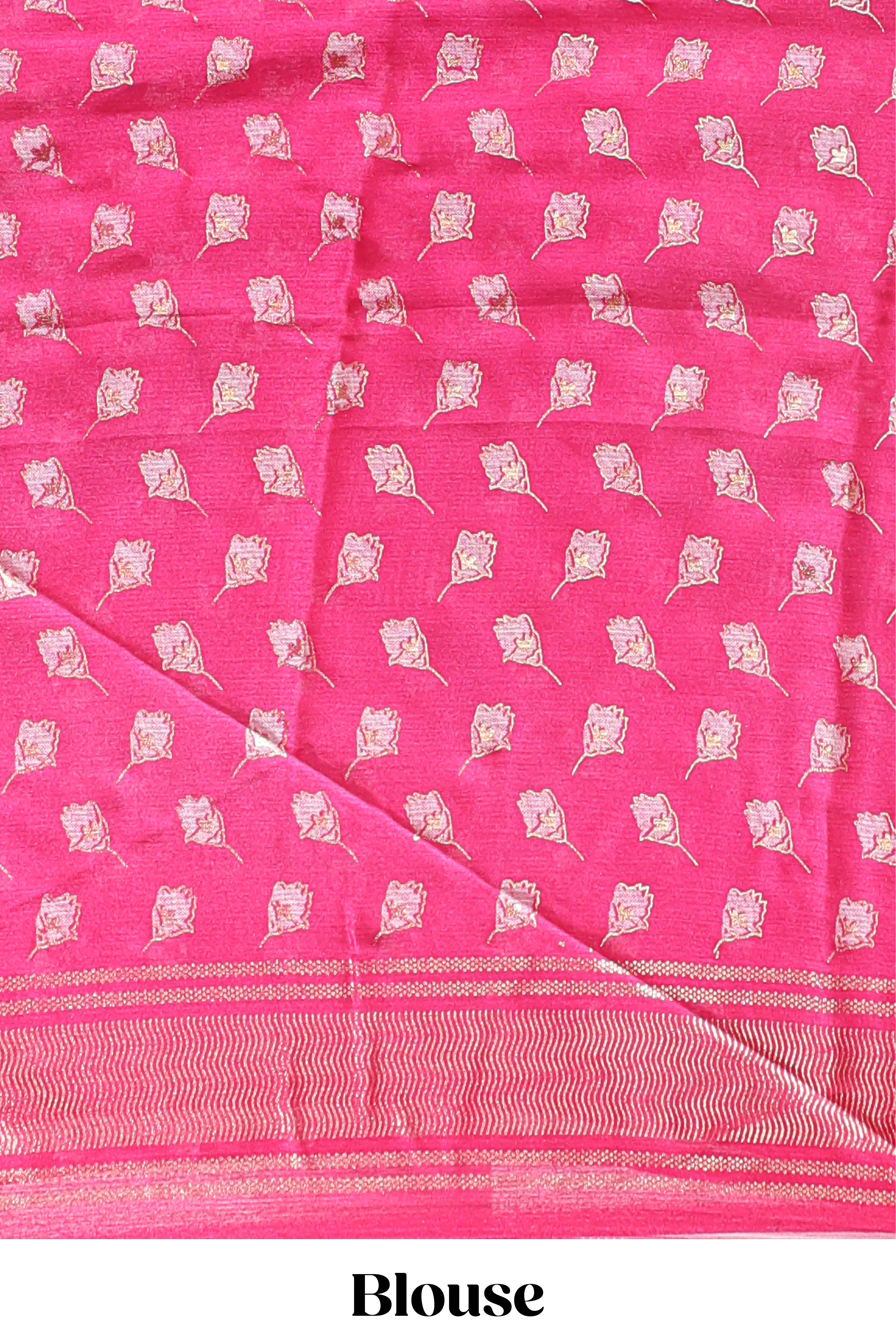 Pink floral design chiffon saree with self border and matching blouse