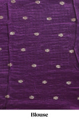 Peach checked floral motifs chiffon saree with self zari border and contrast blouse