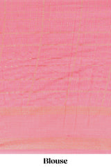 Rani pink checked floral motifs chiffon saree with self zari border and contrast blouse