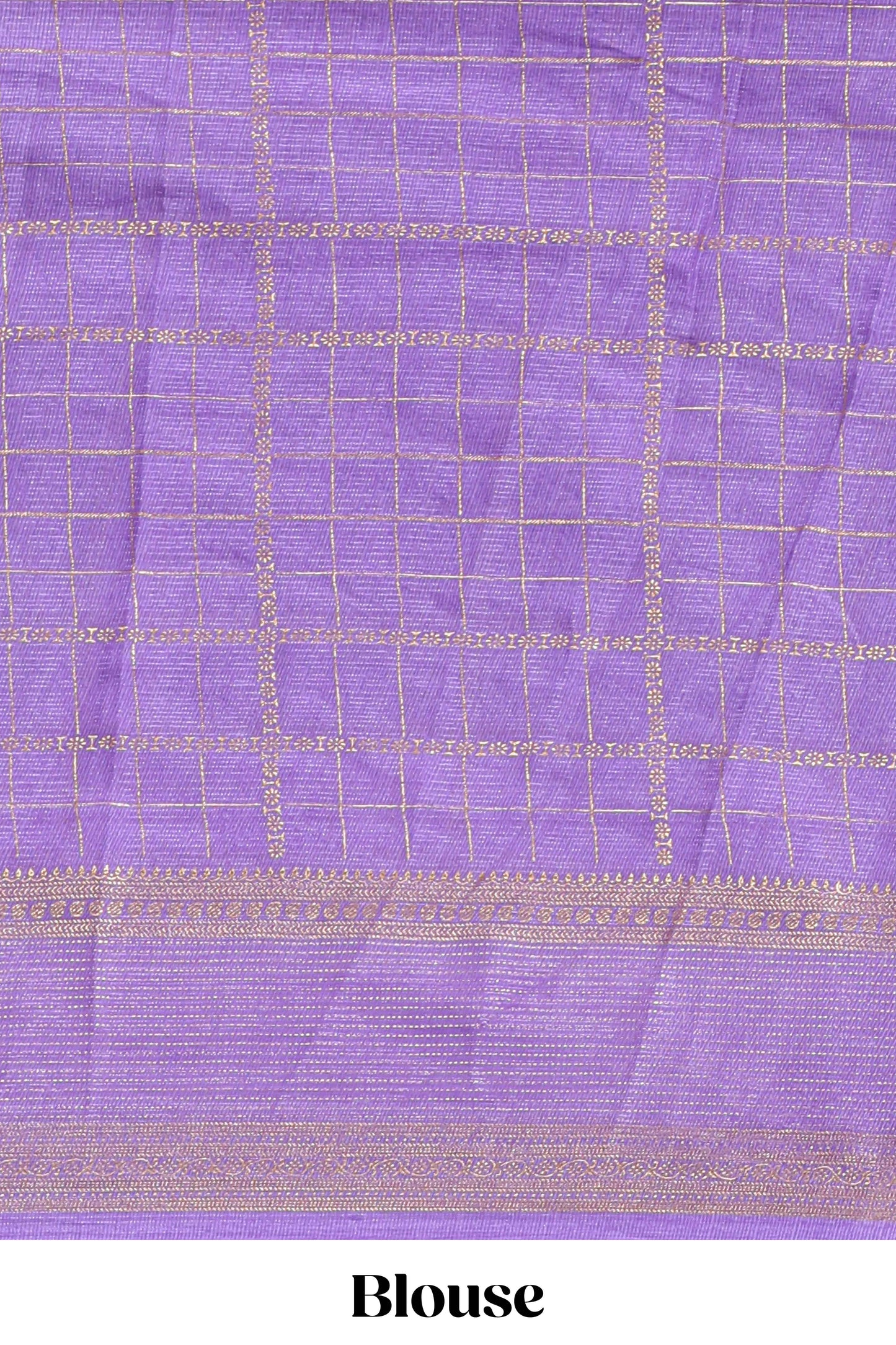 Purple checked floral motifs chiffon saree with self zari border and contrast blouse