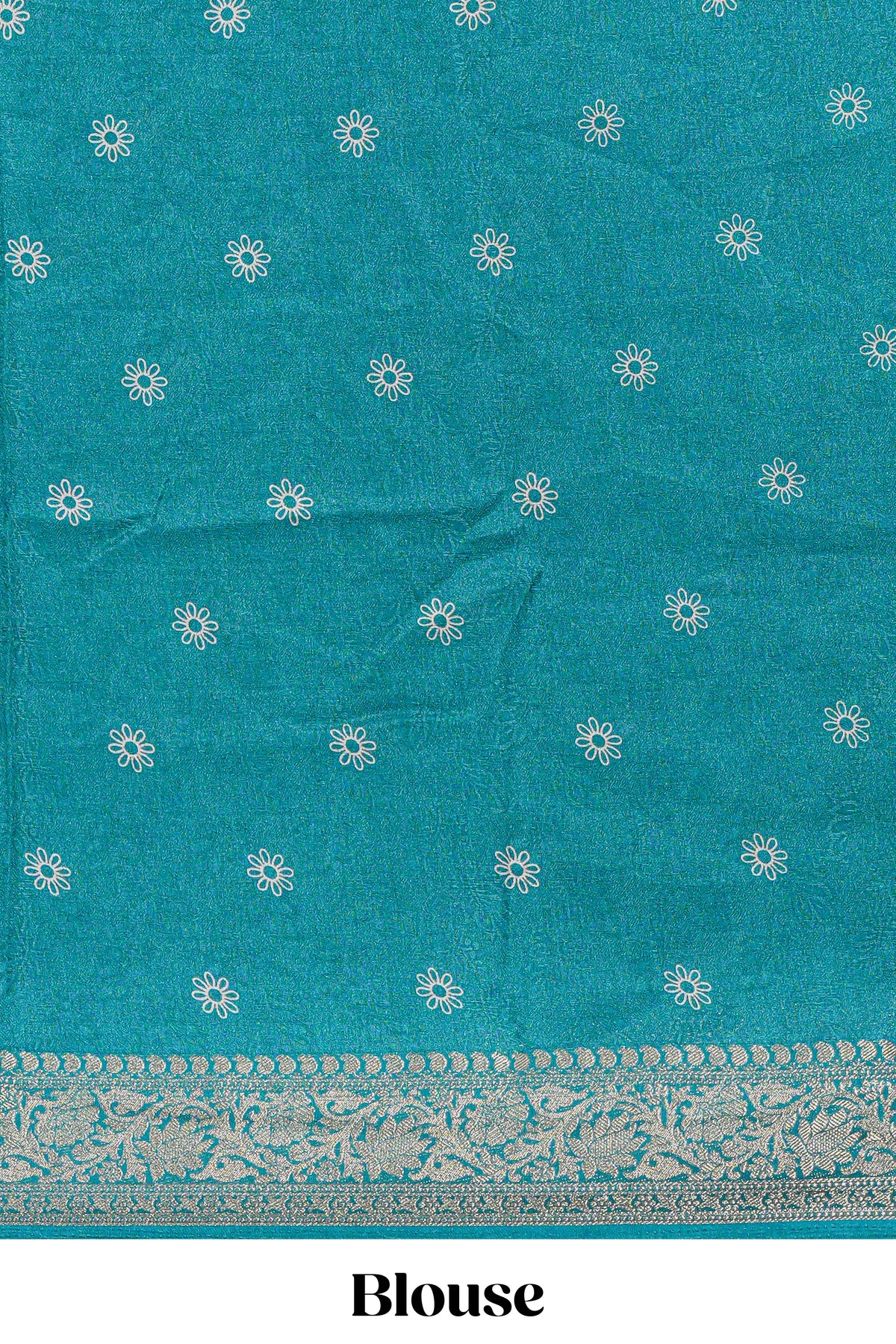 Teal green floral designed chiffon saree with self zari border and matching blouse