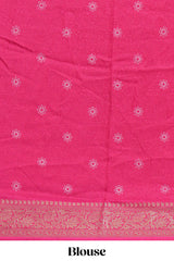 Pink floral designed chiffon saree with self zari border and matching blouse