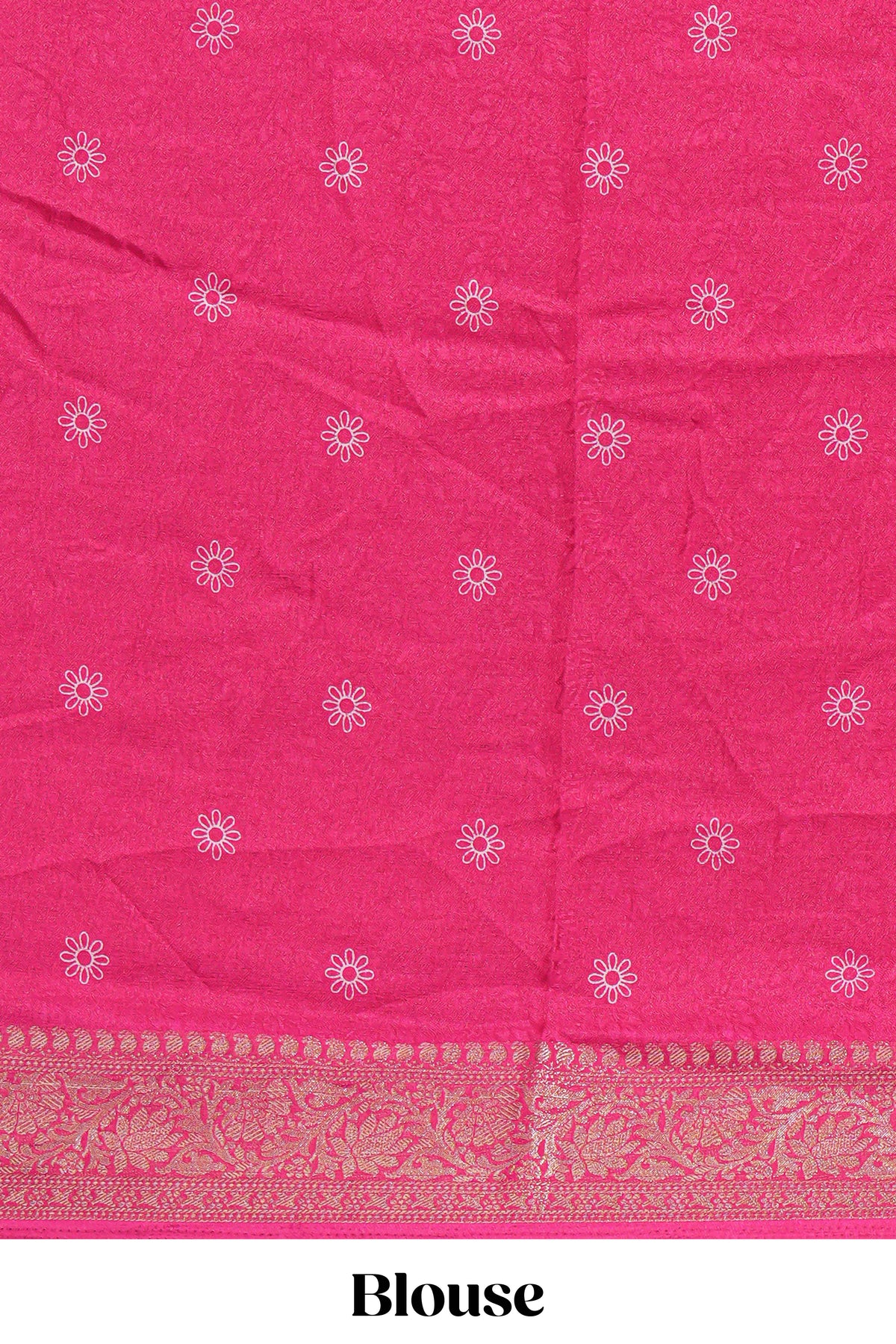 Pink floral designed chiffon saree with self zari border and matching blouse